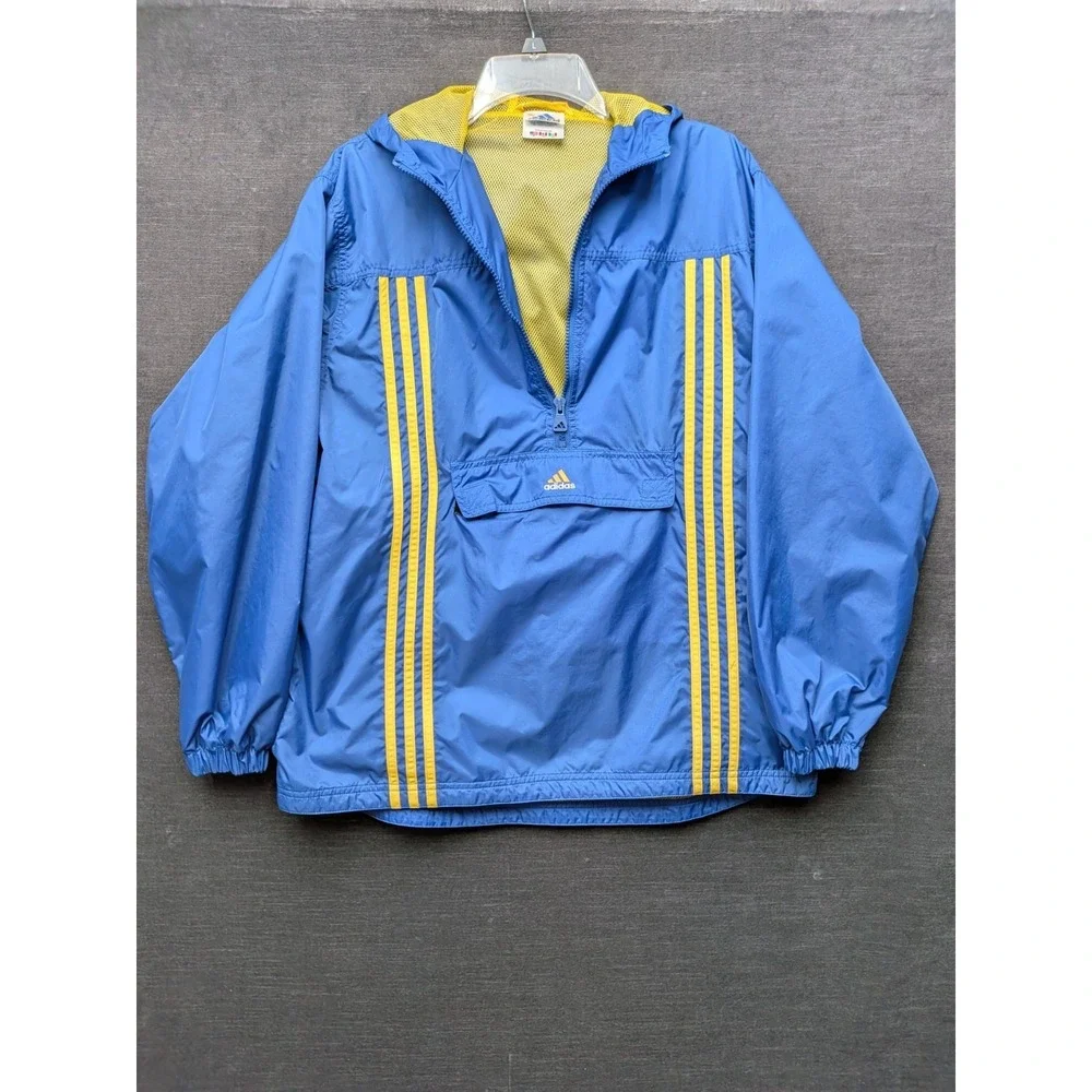 Adidas Youth XL Windbreaker 1/2 Zip Hooded Blue/Yellow Pitt Colors Front Pocket